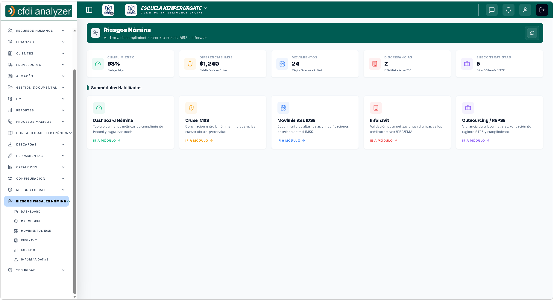 Pantalla de Interfaz del Módulo Riesgos Fiscales Nómina